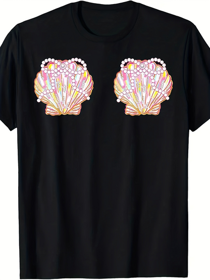 Men's Graphic T-Shirt Colorful Pearlescent Shells With Delicate Pastel Hues On Black Shirt Seashell