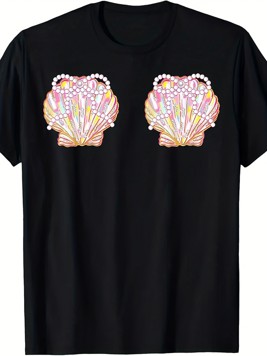 Men's Graphic T-Shirt Colorful Pearlescent Shells With Delicate Pastel Hues On Black Shirt Seashell
