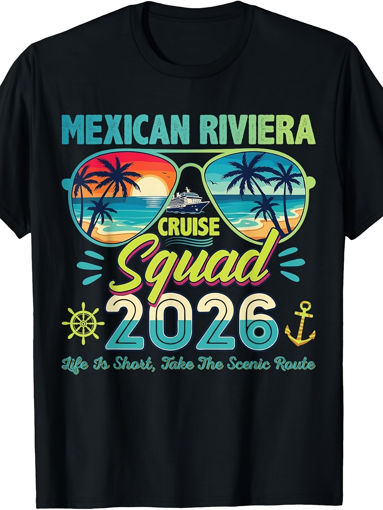Men's Graphic T-Shirt Mexican Riviera Cruise Squad 2026 Sunset Palms Ocean Reflections With Sunglasses