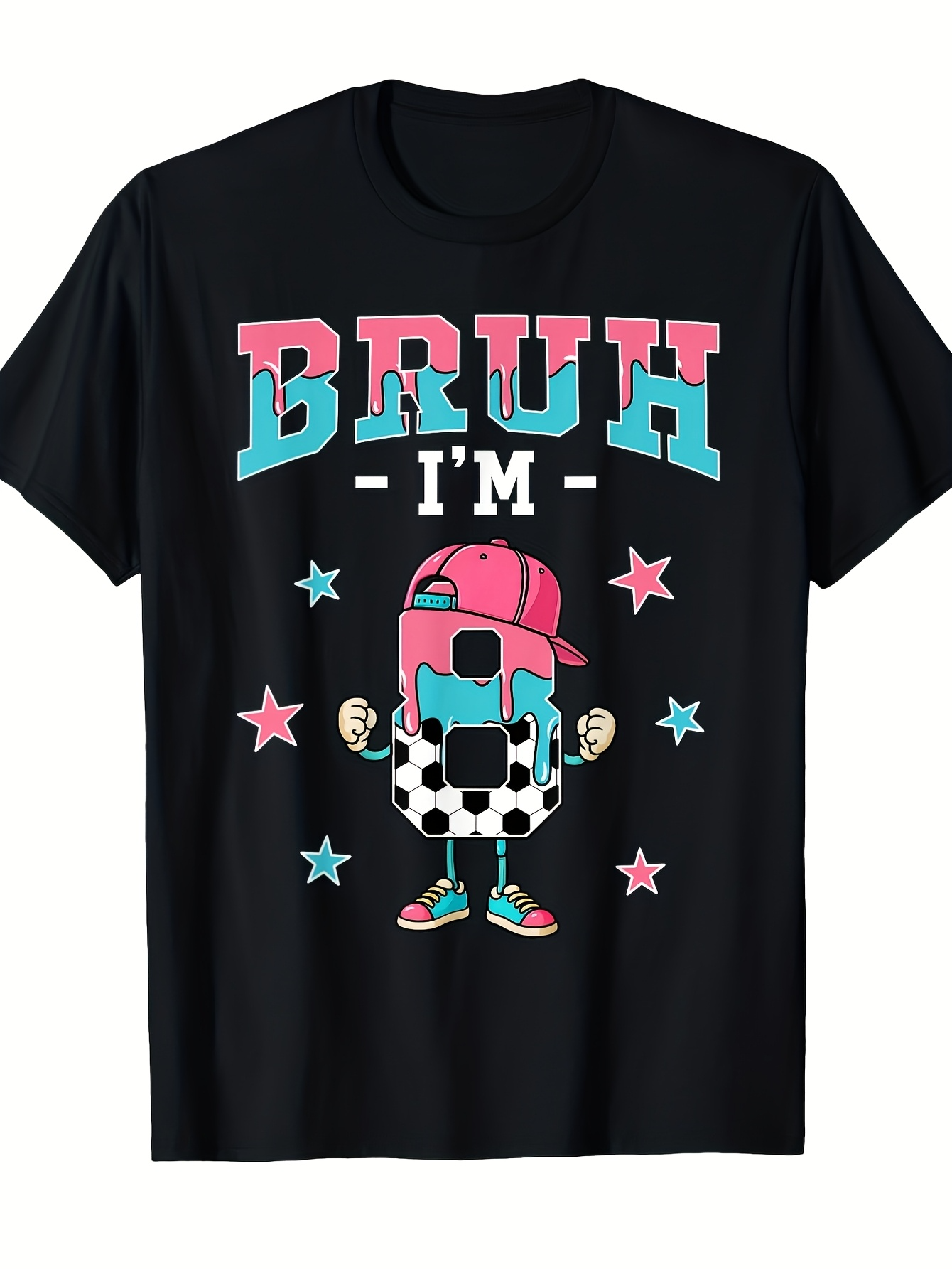 Men's Graphic T-Shirt Bruh Im Cartoon Character With Stars And Checkered Details T Shirt