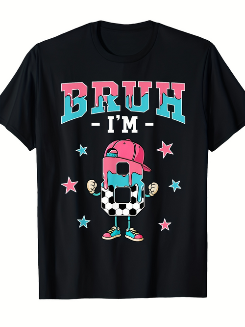 Men's Graphic T-Shirt Bruh Im Cartoon Character With Stars And Checkered Details T Shirt