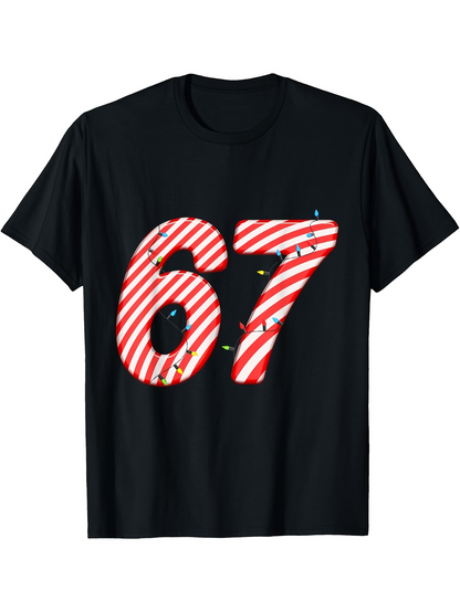 Men's Graphic T-Shirt Bold Red Striped Numbers With Tiny Colorful Decoration Numeral