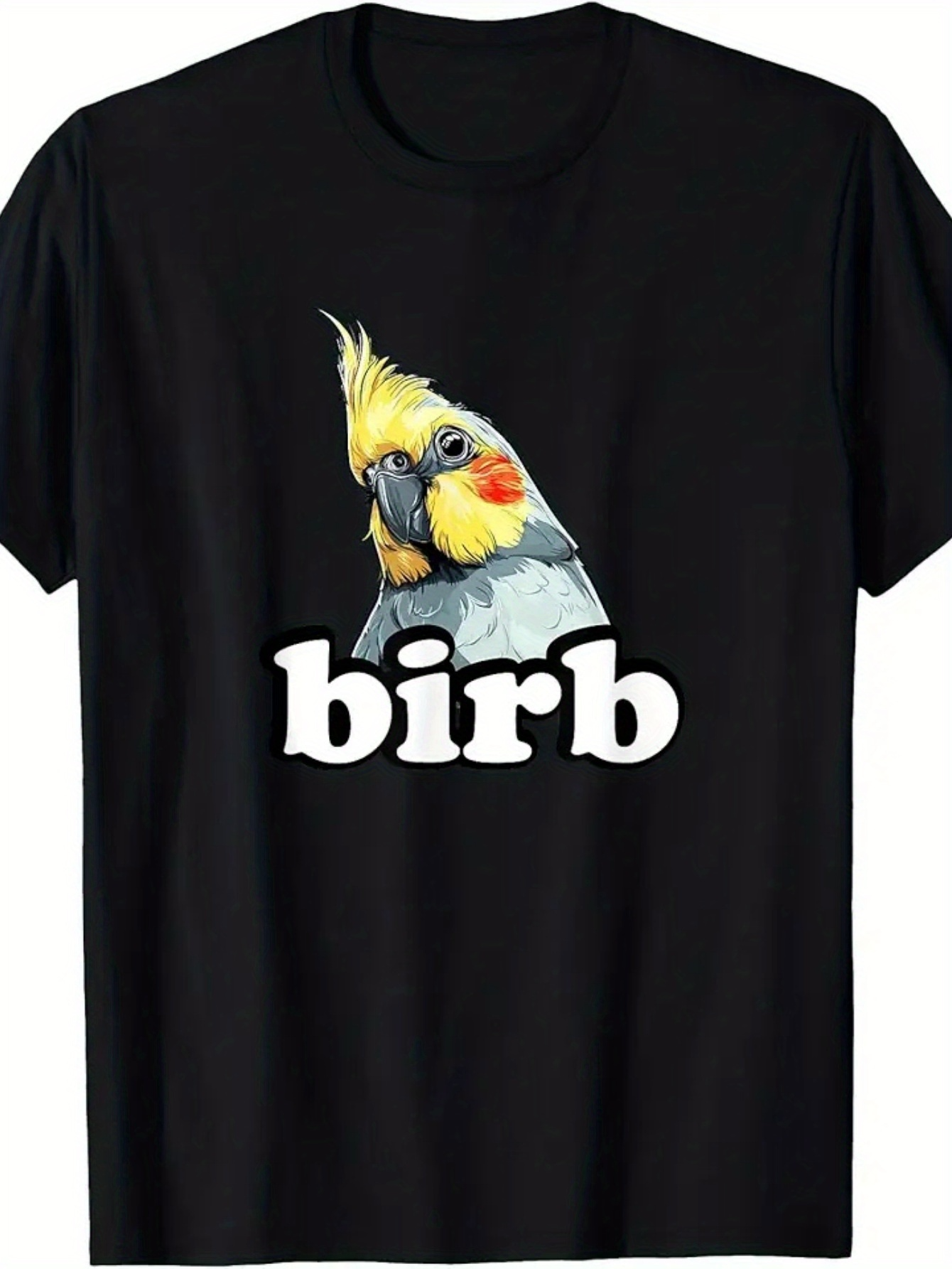 Men's Graphic T-Shirt Birb With Colorful Cockatiel Illustration Over Playful Text Bird