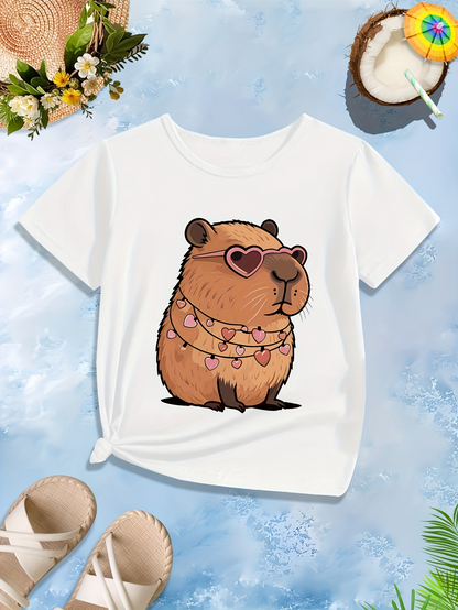 Men's Graphic T-Shirt Adorable Capybara Wearing Heart Shaped Sunglasses With Festive Lights Capybara
