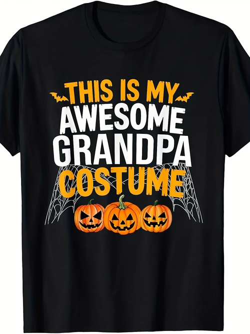 Men's Graphic T-Shirt This Is My Awesome Grandpa Costume With Halloween Pumpkins And Spider Web T Shirt