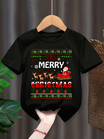 Men's Graphic T-Shirt Merry Christmas Santa In Sleigh With Reindeer Snowflakes Festive Holiday Night