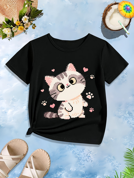 Men's Graphic T-Shirt Cute Gray Kitten Surrounded By Pink Hearts And Paw Prints Cat