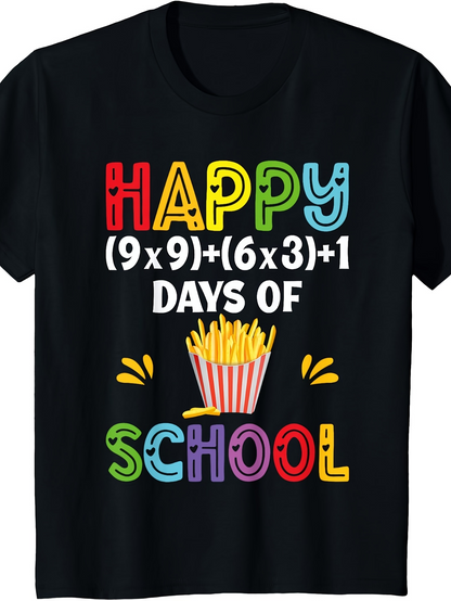 Men's Graphic T-Shirt Happy Days Of School With Colorful Math Symbols And French Fries