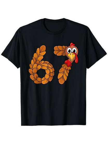 Men's Graphic T-Shirt Colorful Feathers Forming Numbers With Cheerful Cartoon Turkey Head