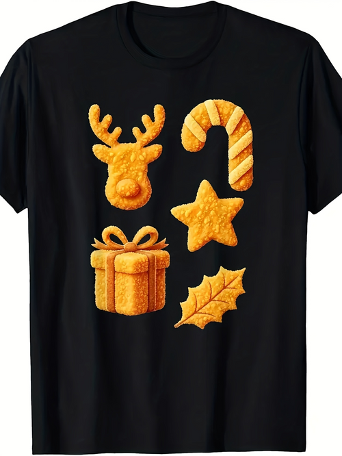 Men's Graphic T-Shirt Festive Holiday Cookies With Star Candy Cane Present And Holly