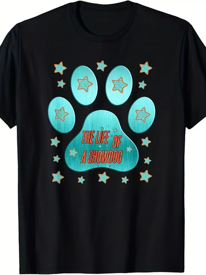 Men's Graphic T-Shirt Blue Paw Print Surrounded By Stars With Shining Patterned Texture Paw
