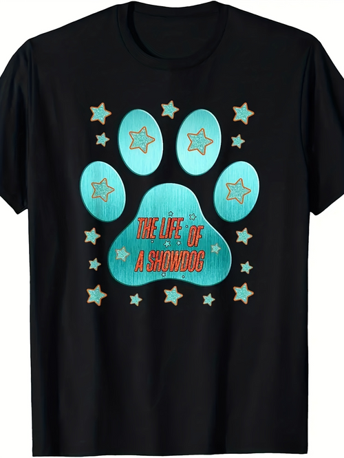 Men's Graphic T-Shirt Blue Paw Print Surrounded By Stars With Shining Patterned Texture Paw