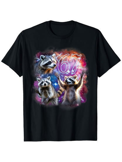 Men's Graphic T-Shirt Neon Night Vibes With Excited Raccoons Amidst Colorful Lights