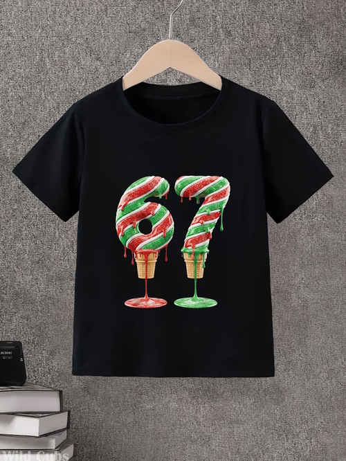 Men's Graphic T-Shirt Striped Candy And Ice Cream Number Design With Melting Effect