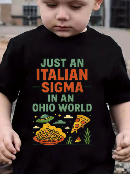 Men's Graphic T-Shirt Just An Italian Sigma In An Ohio World With UFO Spaghetti Plate And Pizza Slice