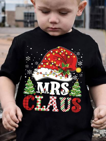 Men's Graphic T-Shirt Christmas Snowy Trees With Decorated Red Santa Hat