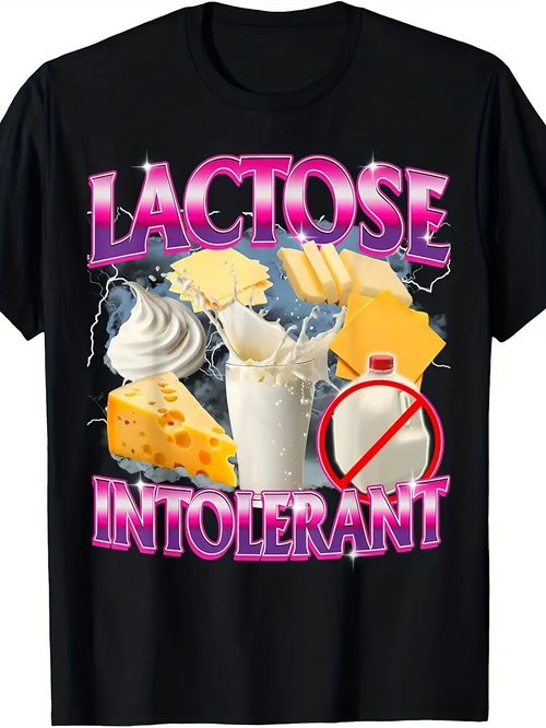Men's Graphic T-Shirt Lactose Intolerant With Cheese Milk And Ice Cream Surrounded By Electric Effects