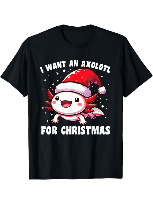 Men's Graphic T-Shirt I Want An Axolotl For Christmas With Santa Hat Wearing Festive Happy Axolotl