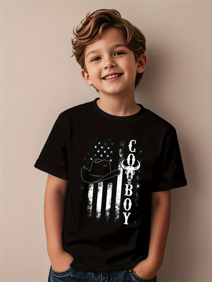 Men's Graphic T-Shirt Cowboy American Flag With Starry Night Western Hat Cowboy