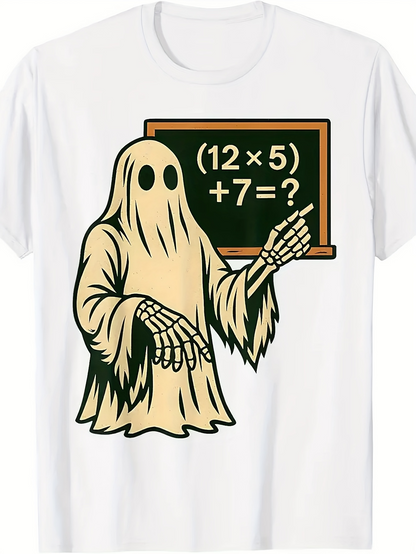 Men's Graphic T-Shirt Funny Ghost In Costume Teaching Math Equation On Blackboard