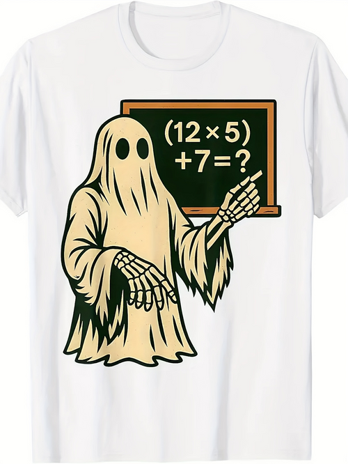 Men's Graphic T-Shirt Funny Ghost In Costume Teaching Math Equation On Blackboard