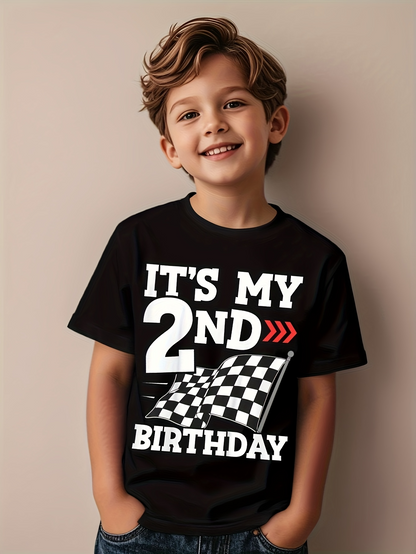 Men's Graphic T-Shirt Its My 2nd Birthday With Racing Checkered Flag Design