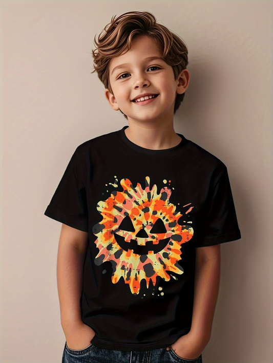 Men's Graphic T-Shirt Abstract Splatter With Candy Corn Colors Forming A Jack O Lantern