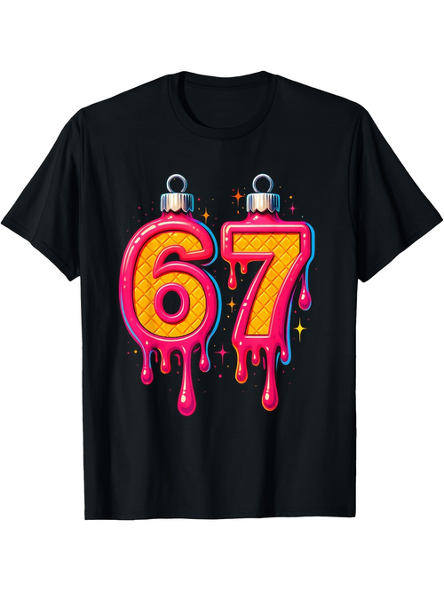 Men's Graphic T-Shirt Bright Melting Dripping Birthday Numbers With Playful Ornaments