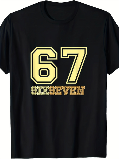 Men's Graphic T-Shirt Yellow Camouflage Numbers With Bold Retro Stripe Sixty Seven
