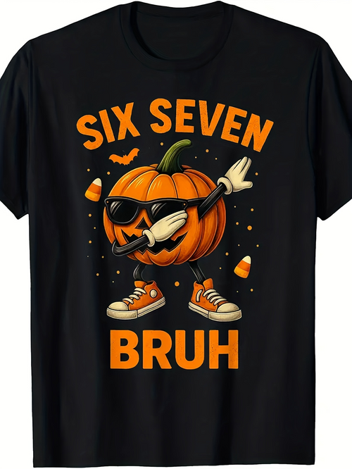 Men's Graphic T-Shirt Six Seven Bruh Dancing Halloween Pumpkin With Sunglasses In Sneakers
