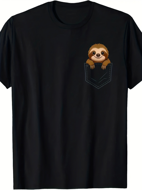 Men's Graphic T-Shirt Cartoon Style Smiling Sloth Peeking Out Of Pocket Sloth