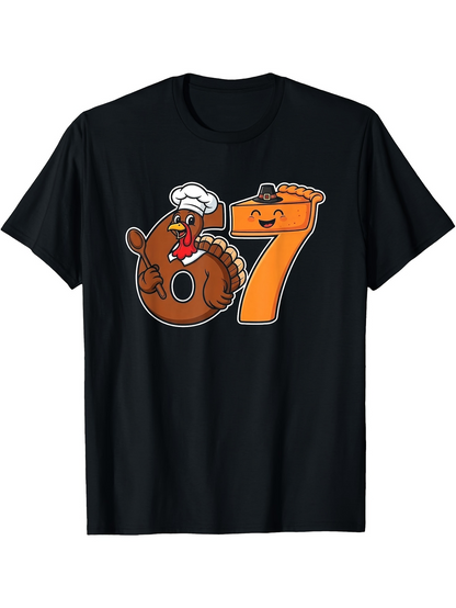 Men's Graphic T-Shirt Cheerful Cartoon Style Food Characters Number Seven
