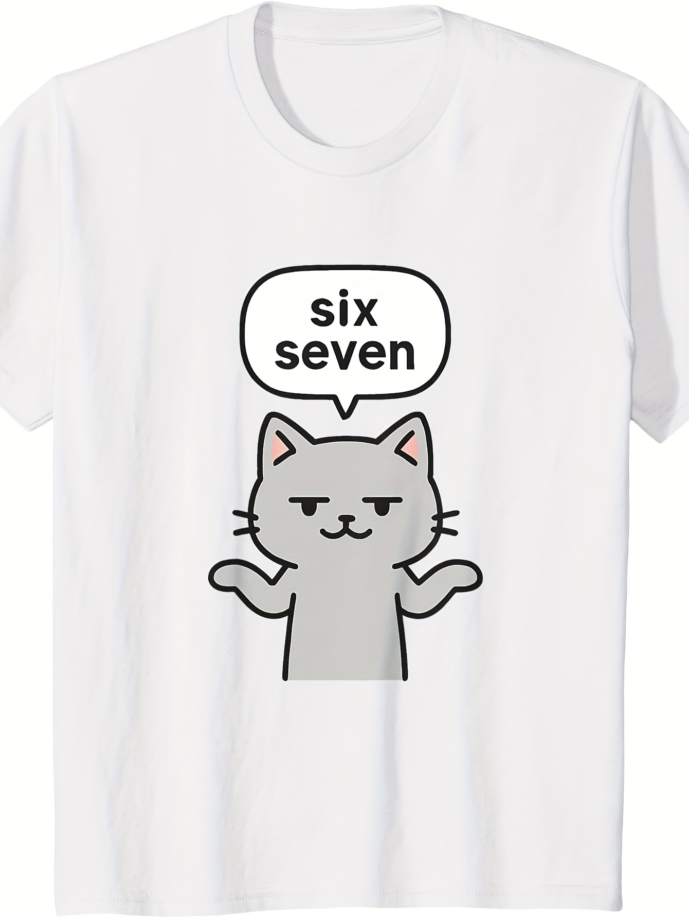 Men's Graphic T-Shirt Six Seven Cartoon Cat Raising Both Paws With Neutral Face