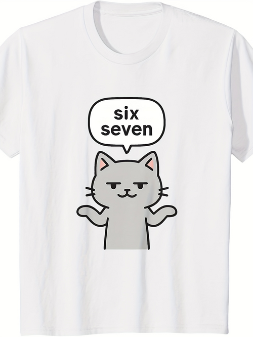 Men's Graphic T-Shirt Six Seven Cartoon Cat Raising Both Paws With Neutral Face