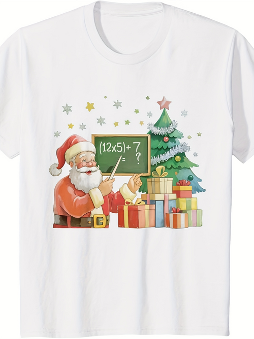 Men's Graphic T-Shirt Christmas Stars Santa And Presents Near Decorated Tree