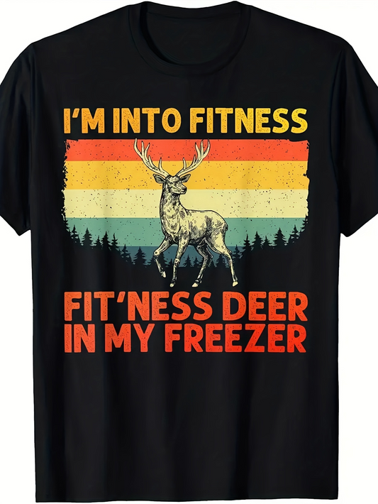 Men's Graphic T-Shirt Im Into Fitness Vintage Colored Stripes With Standing Deer