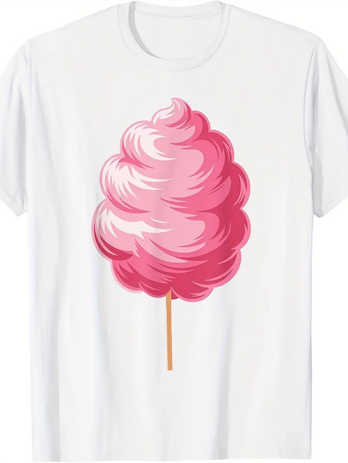 Men's Graphic T-Shirt Fluffy Pink Candy Art On Crisp White Cotton Candy