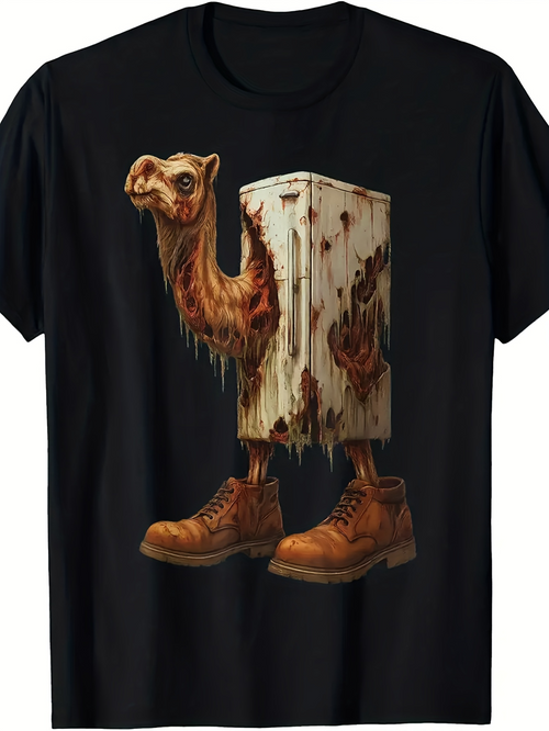 Men's Graphic T-Shirt Surreal Hybrid Creature With Camel Head In Boots And Rusty Metal Box Body