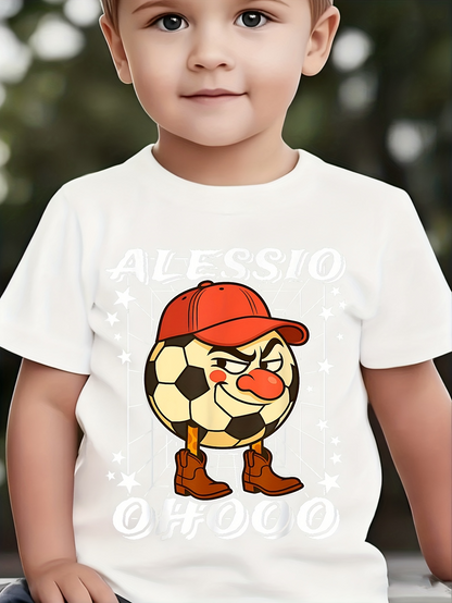 Men's Graphic T-Shirt Alessio Cartoon Soccer Ball With Red Cap And Brown Cowboy Boots