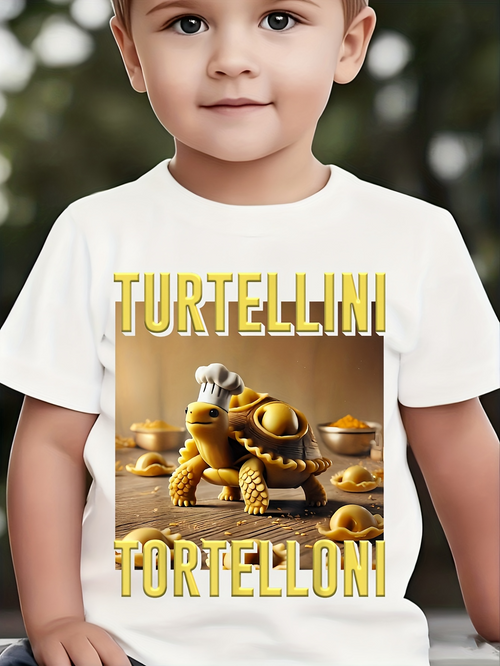 Men's Graphic T-Shirt Turtellini Tortelloni With Playful Cartoon Pasta Turtle