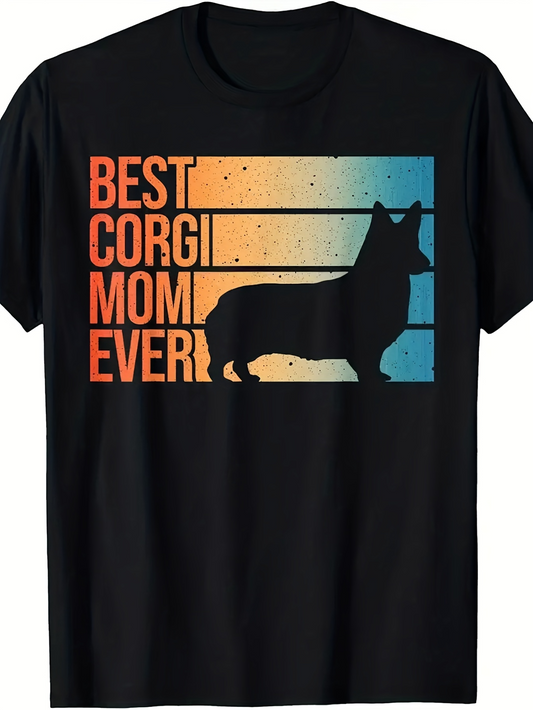 Men's Graphic T-Shirt Best Corgi Mom Ever Vintage Sunset Gradient With Corgi Silhouette