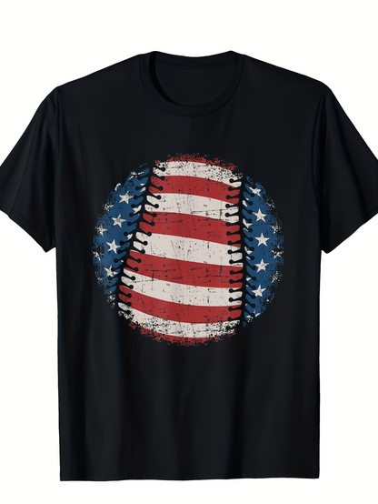 Men's Graphic T-Shirt Distressed Vintage American Flag Patterned Baseball