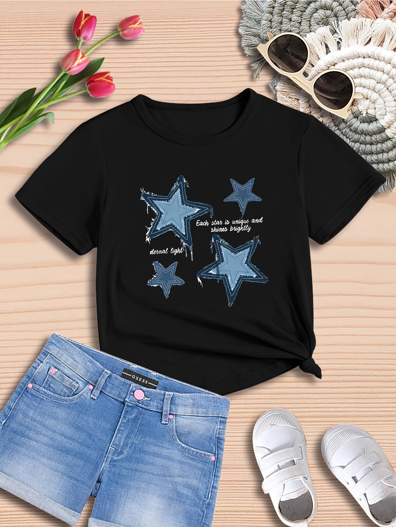 Men's Graphic T-Shirt Shining Blue Artistic Stars With Scattered Light Effects Star