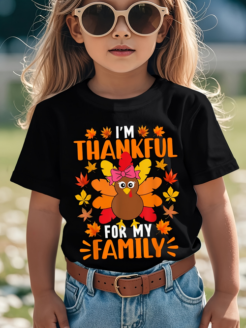 Men's Graphic T-Shirt Im Thankful For My Family Surrounded By Autumn Leaves With Happy Turkey