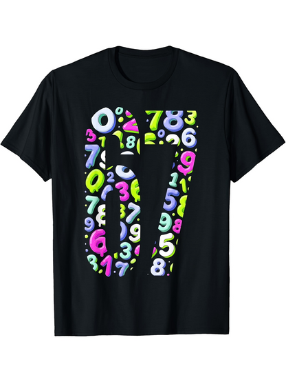 Men's Graphic T-Shirt Colorful Floating Numbers Arranged Creatively Forming Large Numbers