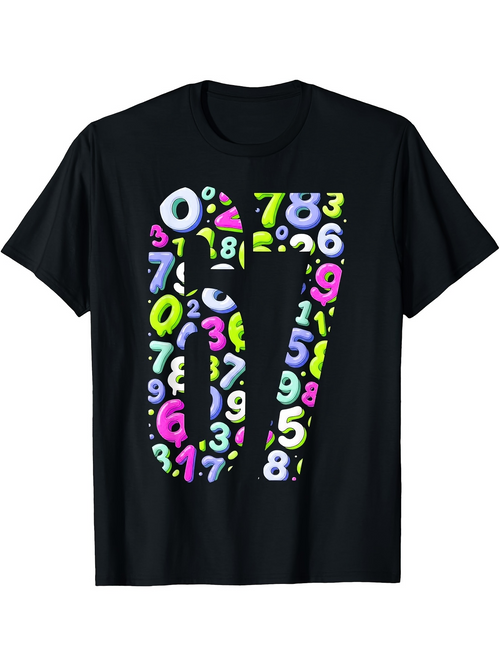 Men's Graphic T-Shirt Colorful Floating Numbers Arranged Creatively Forming Large Numbers