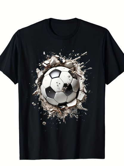 Men's Graphic T-Shirt Exploding Wall Debris With Dynamic Motion Soccer Ball
