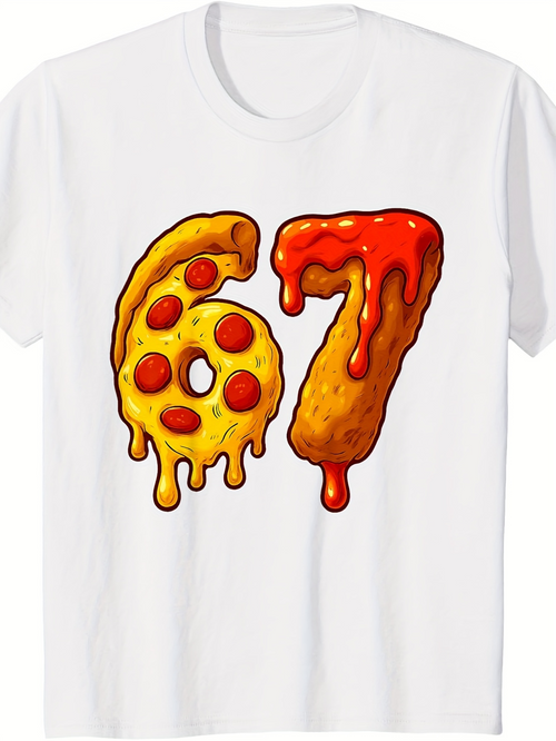 Men's Graphic T-Shirt Cheesy Melting Pepperoni Pizza Number Dripping Design