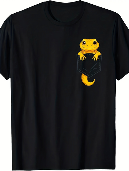 Men's Graphic T-Shirt Adorable Cartoon Gecko Peeking Out Of A Simple Faux Pocket Lizard