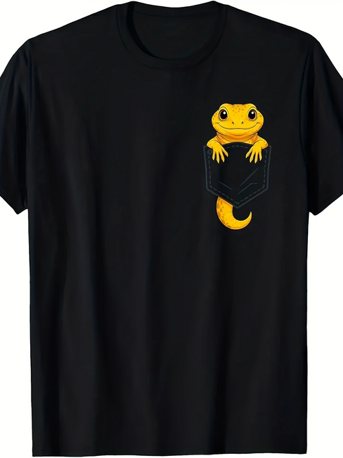 Men's Graphic T-Shirt Adorable Cartoon Gecko Peeking Out Of A Simple Faux Pocket Lizard